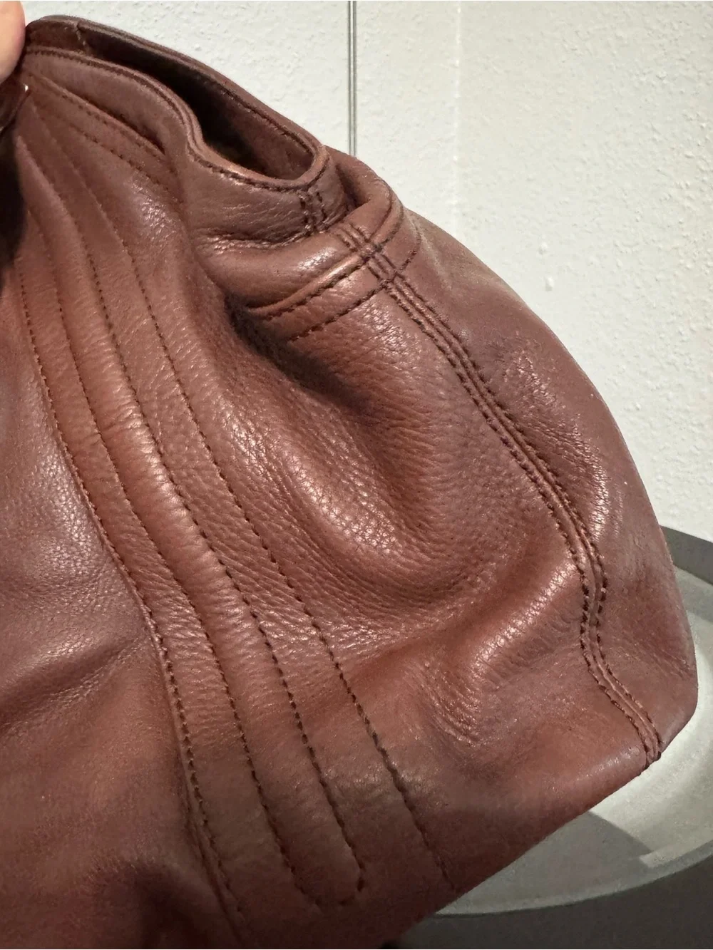 b. makowsky Chocolate Brown Pebbled Leather Hobo
